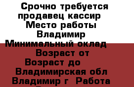 Срочно требуется продавец-кассир  › Место работы ­ Владимир › Минимальный оклад ­ 16 000 › Возраст от ­ 18 › Возраст до ­ 40 - Владимирская обл., Владимир г. Работа » Вакансии   . Владимирская обл.,Владимир г.